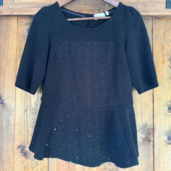 Anthropologie Deletta Boucle Shimmer Sequins Sweater in black. Size: Medium - Picture 2 of 8